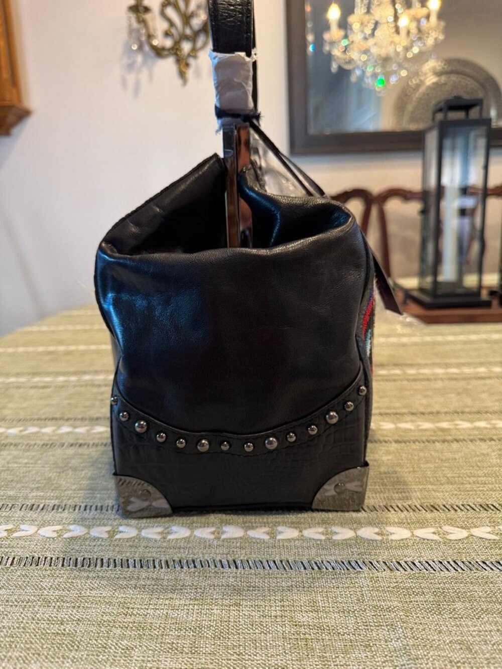 Sharif 1827 Couture Limited Ed Geometric Hand-Beaded Mixed Media Tote Bag NWT - Picture 5 of 16